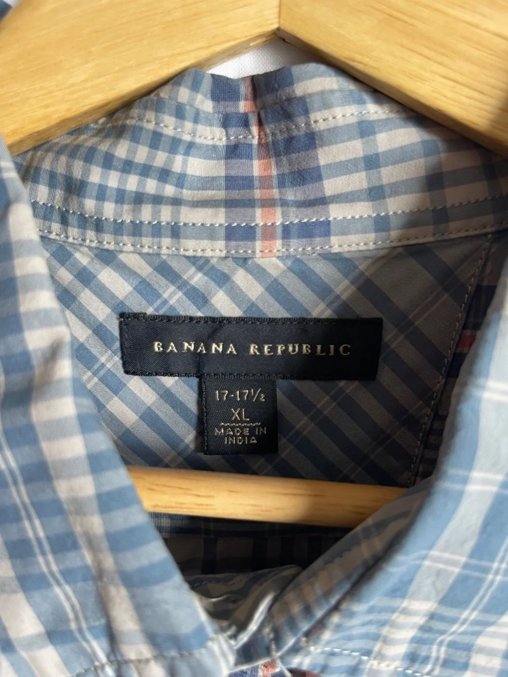 Banana Republic Men's Blue Gray Plaid Cotton Long Sleeve Button Up Shirt XL